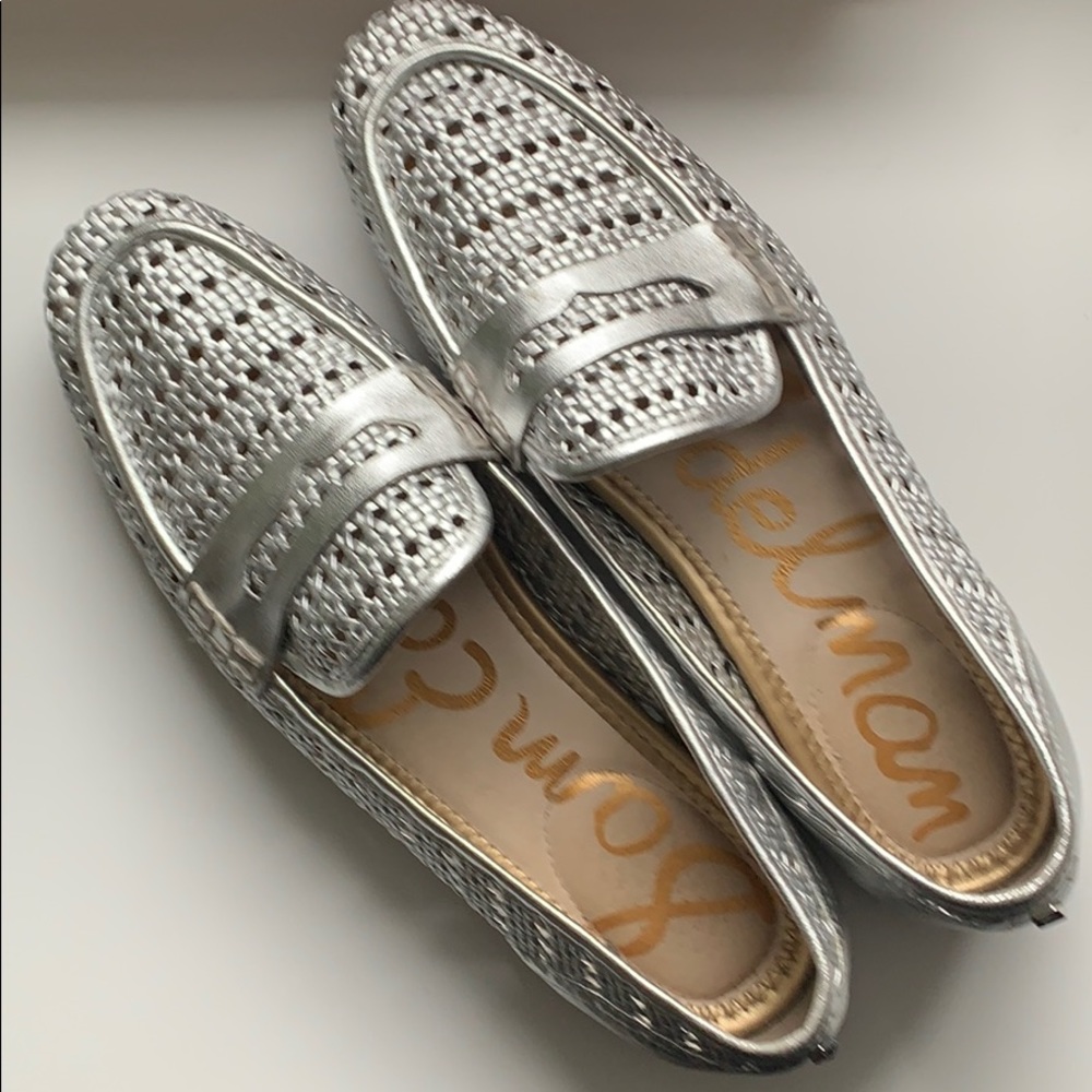 Sam Edelman Silver Woven Leather Loafers